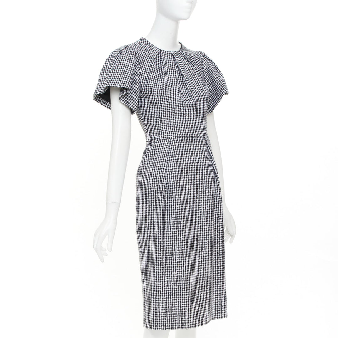 ALEXANDER MCQUEEN houndstooth flounce sleeve pleat check cocktail dress IT36 XXS
