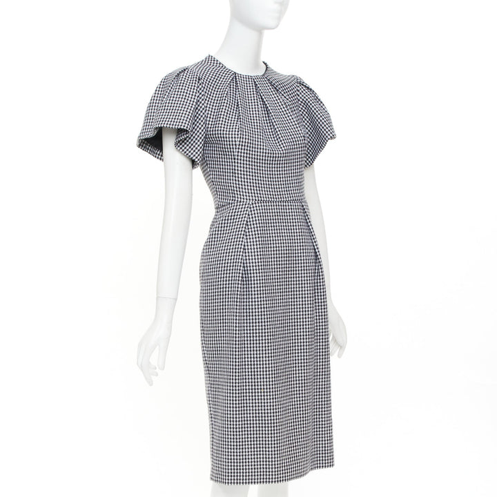 ALEXANDER MCQUEEN houndstooth flounce sleeve pleat check cocktail dress IT36 XXS