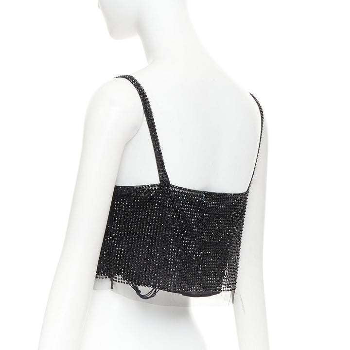 PRADA 2021 black crystal rhinestone mesh space spaghetti strap crop top IT38 XS