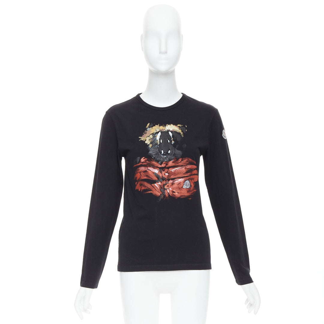 MONCLER red grey painted graphic black logo long sleeve tshirt
