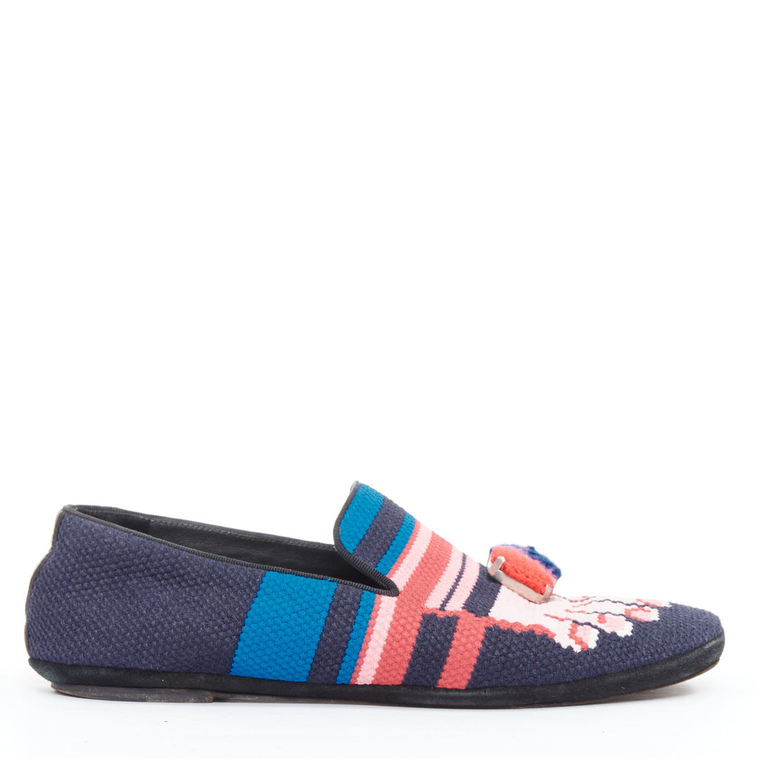 LOEWE Toe Ring blue multicolor anagram knitted embellished loafers EU38