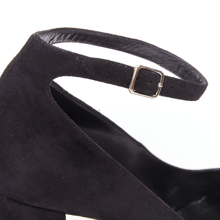 SAINT LAURENT black suede leather buckle maryjane block heel pump EU37.5
