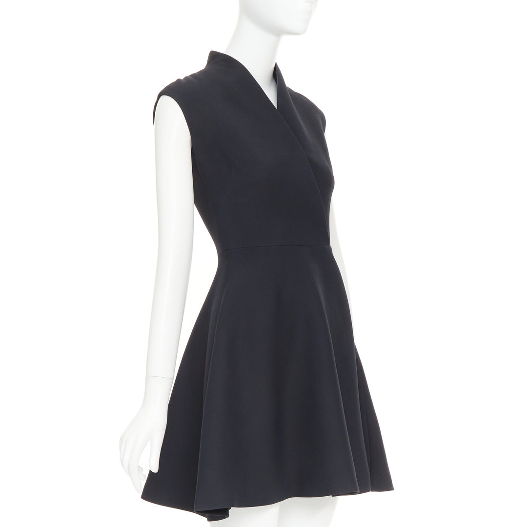 CHRISTIAN DIOR 2015 Raf Simons black structured collar cross front dress FR34 X