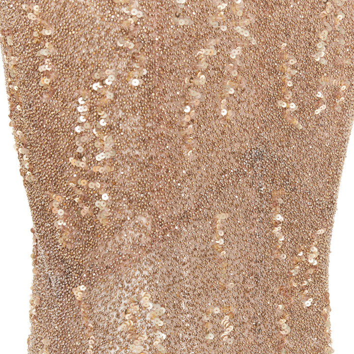 rare ALEXANDRE VAUTHIER COUTURE gold bead sequin embellished plunge evening