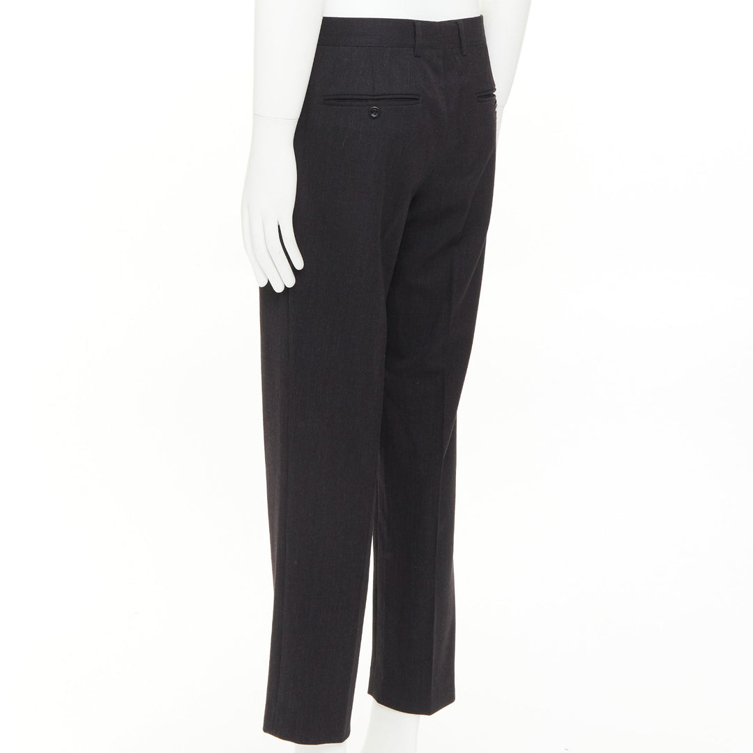HERMES black wooly high waisted straight leg 2 back pockets trousers FR50 XL