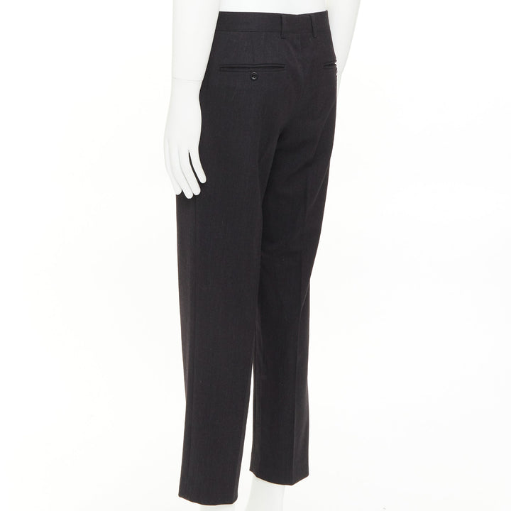 HERMES black wooly high waisted straight leg 2 back pockets trousers FR50 XL