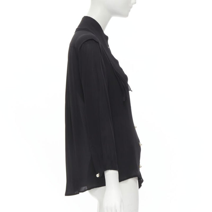 JW ANDERSON black silk pearl button layered collar blouse shirt UK8 S