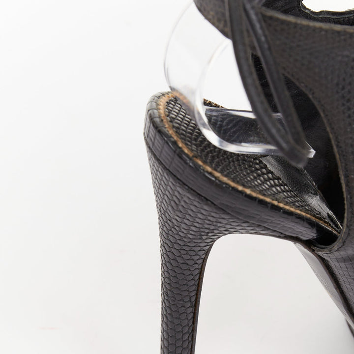 TOM FORD 2012 Runway black lizard effect gold stud lace up platform sandals EU35