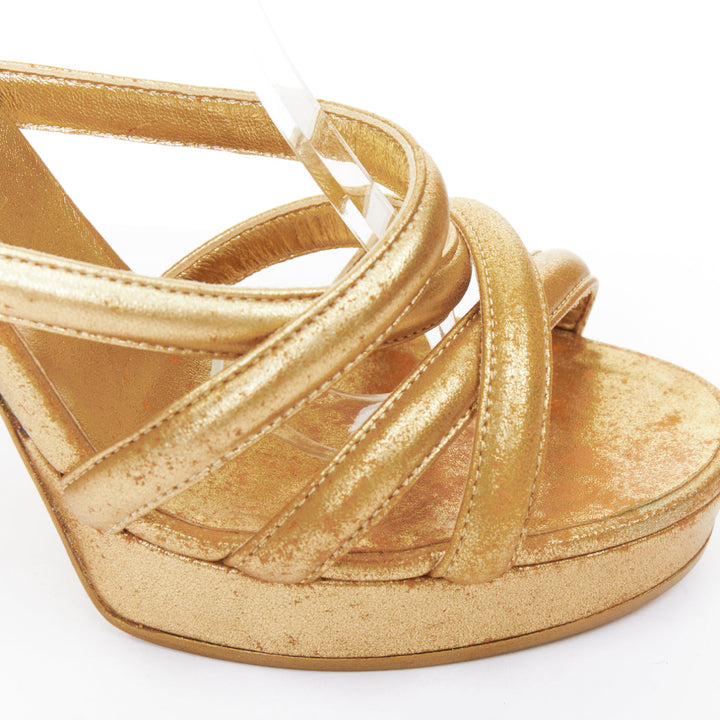 CHANEL 2018 gold leather Roman Columns architectural gladiator sandals EU36
