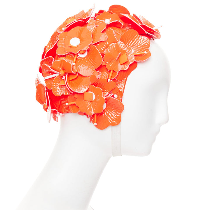 MIU MIU 2017 Runway orange patent leather petals beaded retro swim cap hat S