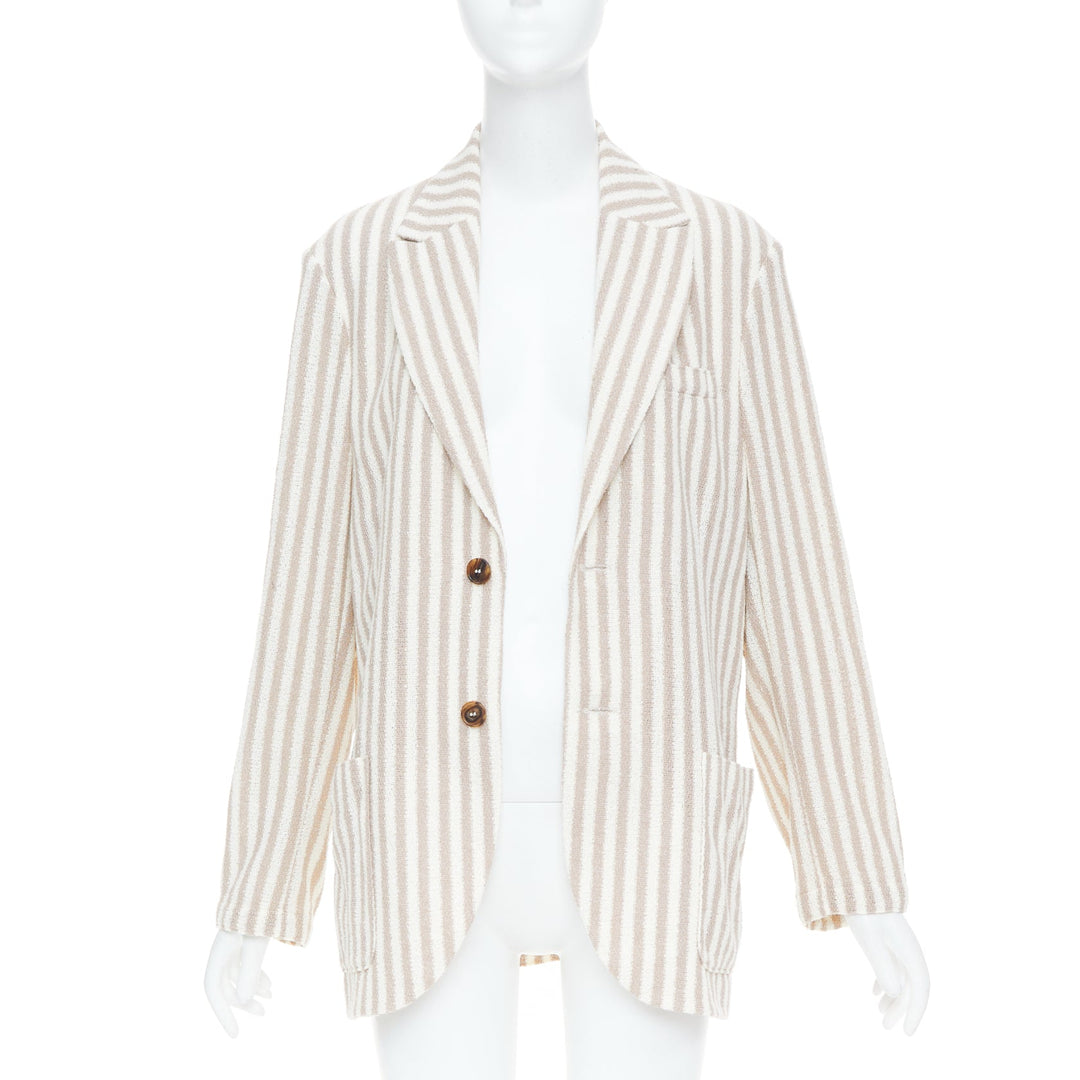 HARRIS WHARF LONDON beige striped cotton blend single breasted blazer IT52 XL