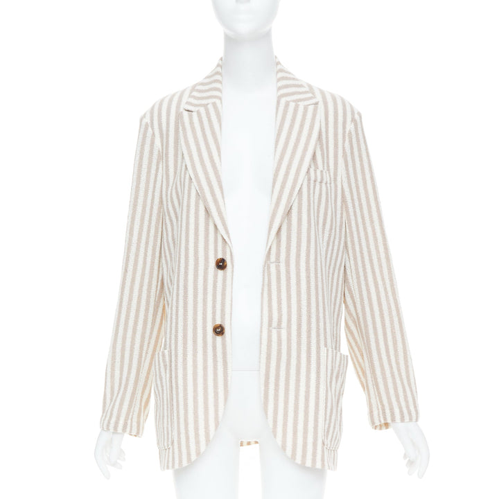 HARRIS WHARF LONDON beige striped cotton blend single breasted blazer IT52 XL