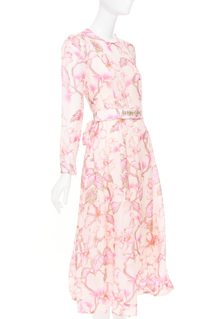 ZIMMERMANN 2024 Runway Matchmaker pink floral linen silk midi dress Size 1 XS-S