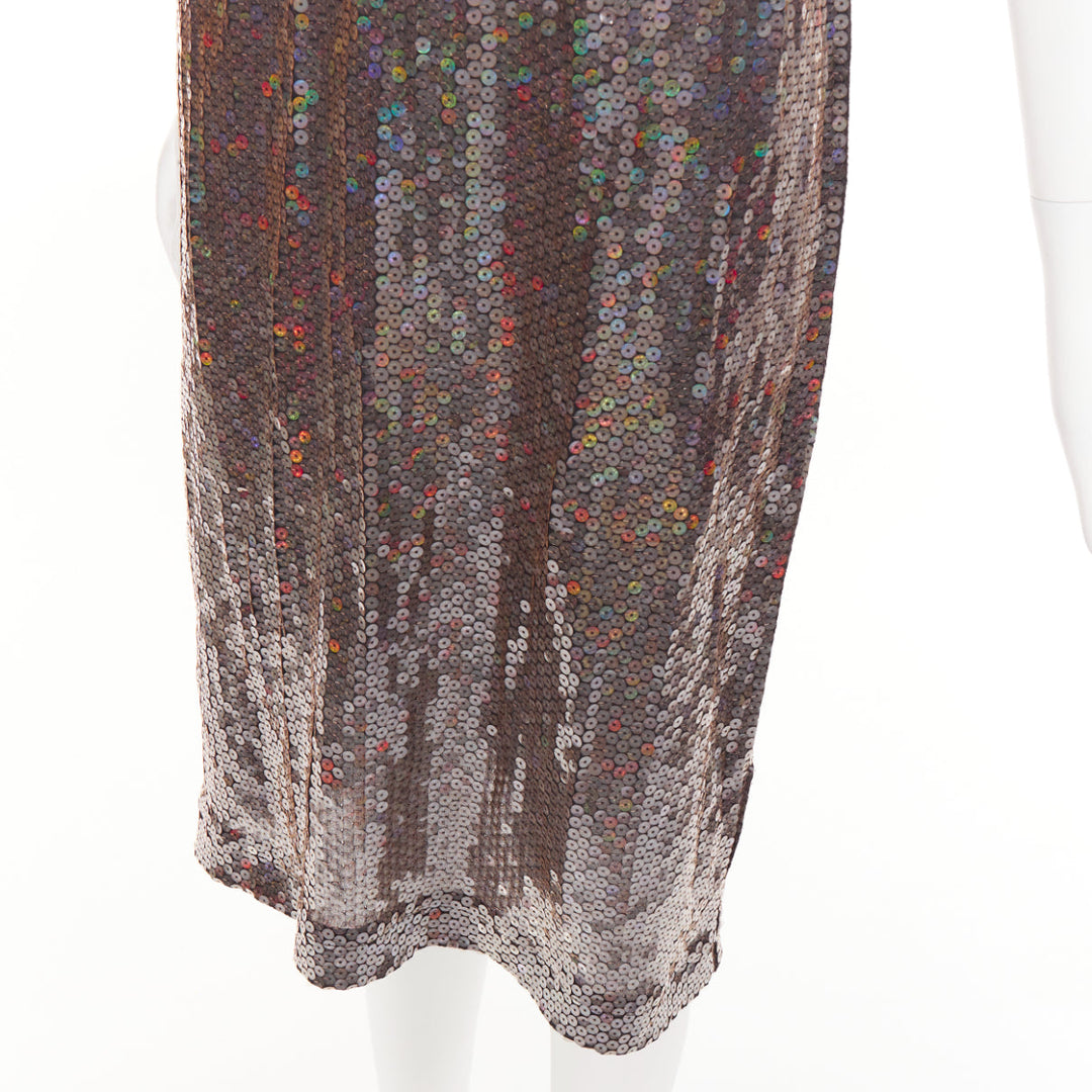 COMME DES GARCONS 1999 iridescent grey allover sequin sleeveless sheath dress S