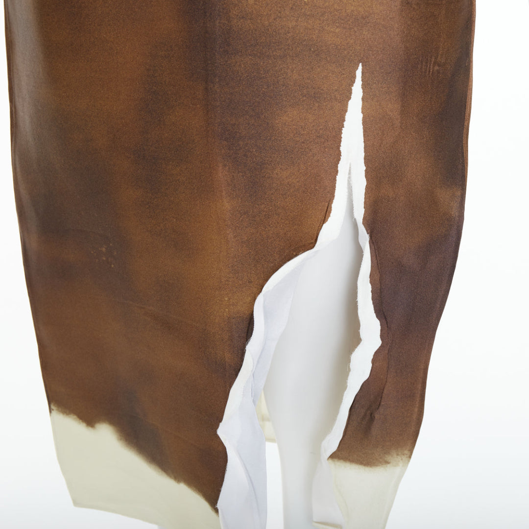 PRADA 2023 Runway brown watercolor print satin creased paper effect dress IT40 S