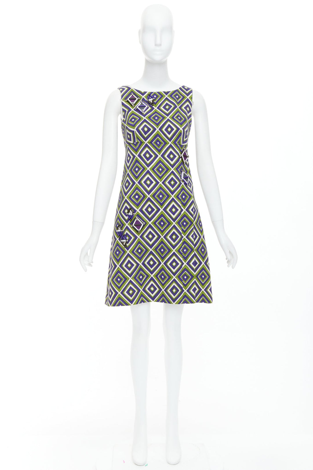 PRADA 2012 Runway green purple resin applique mod mini dress IT38 XS