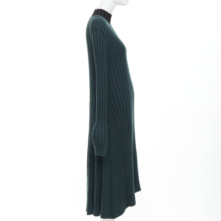 OLD CELINE Phoebe Philo 2014 dark green wool mock neck ribbed knit dress S
