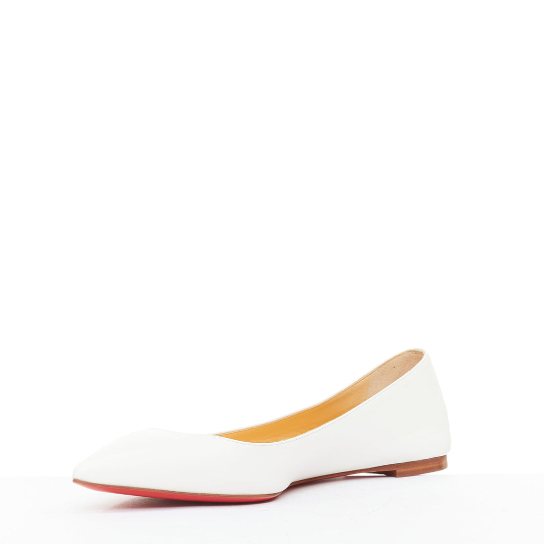 CHRISTIAN LOUBOUTIN Ballalla white leather point toe ballerina flats EU38