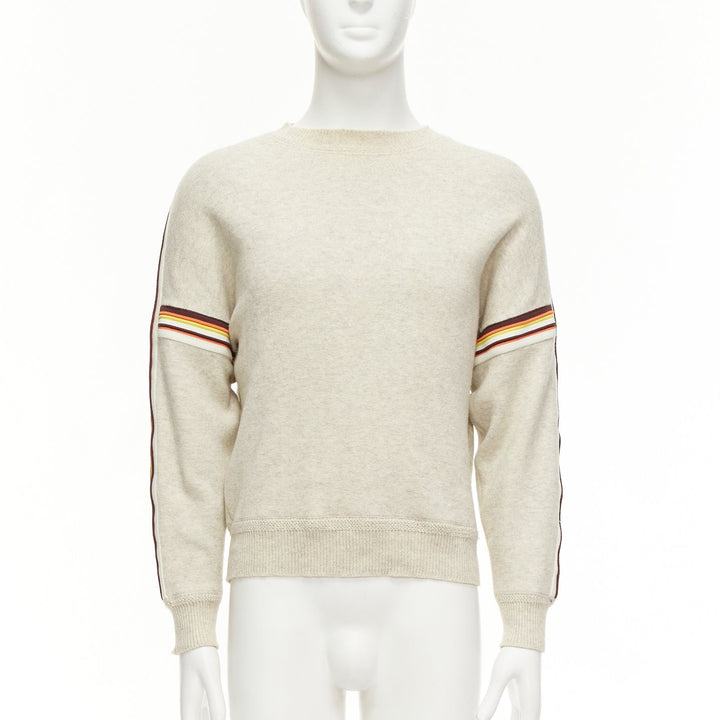 ISABEL MARANT Nelson grey melange cotton striped trim sweatshirt S