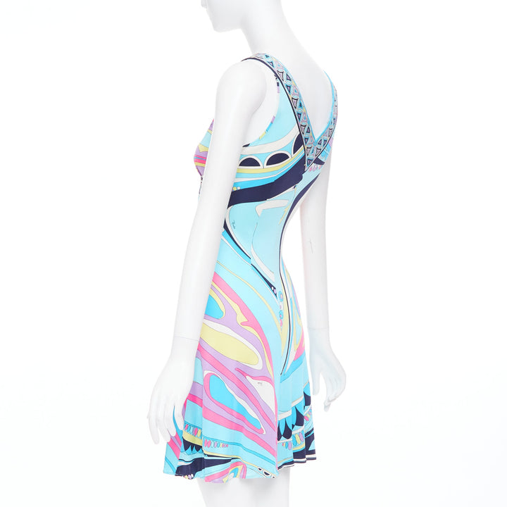 EMILIO PUCCI 100% silk light blue kaleidoscopic print mini dress IT40 S