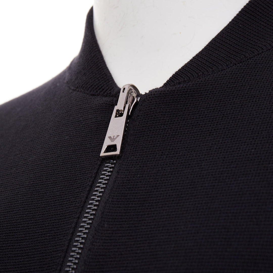 EMPORIO ARMANI Reversible black cotton full zip silver logo bomber jacket XL
