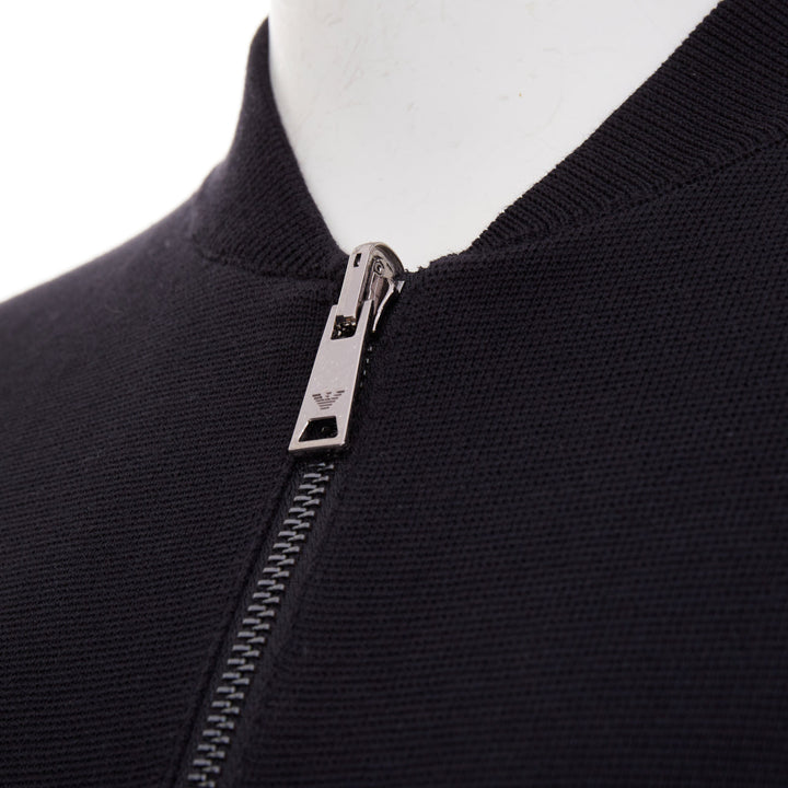 EMPORIO ARMANI Reversible black cotton full zip silver logo bomber jacket XL