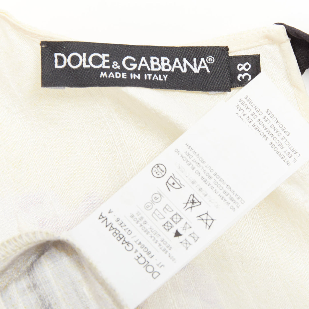 DOLCE GABBANA 100% silk cream purple Rome Ruins floral print boxy top IT38 XS