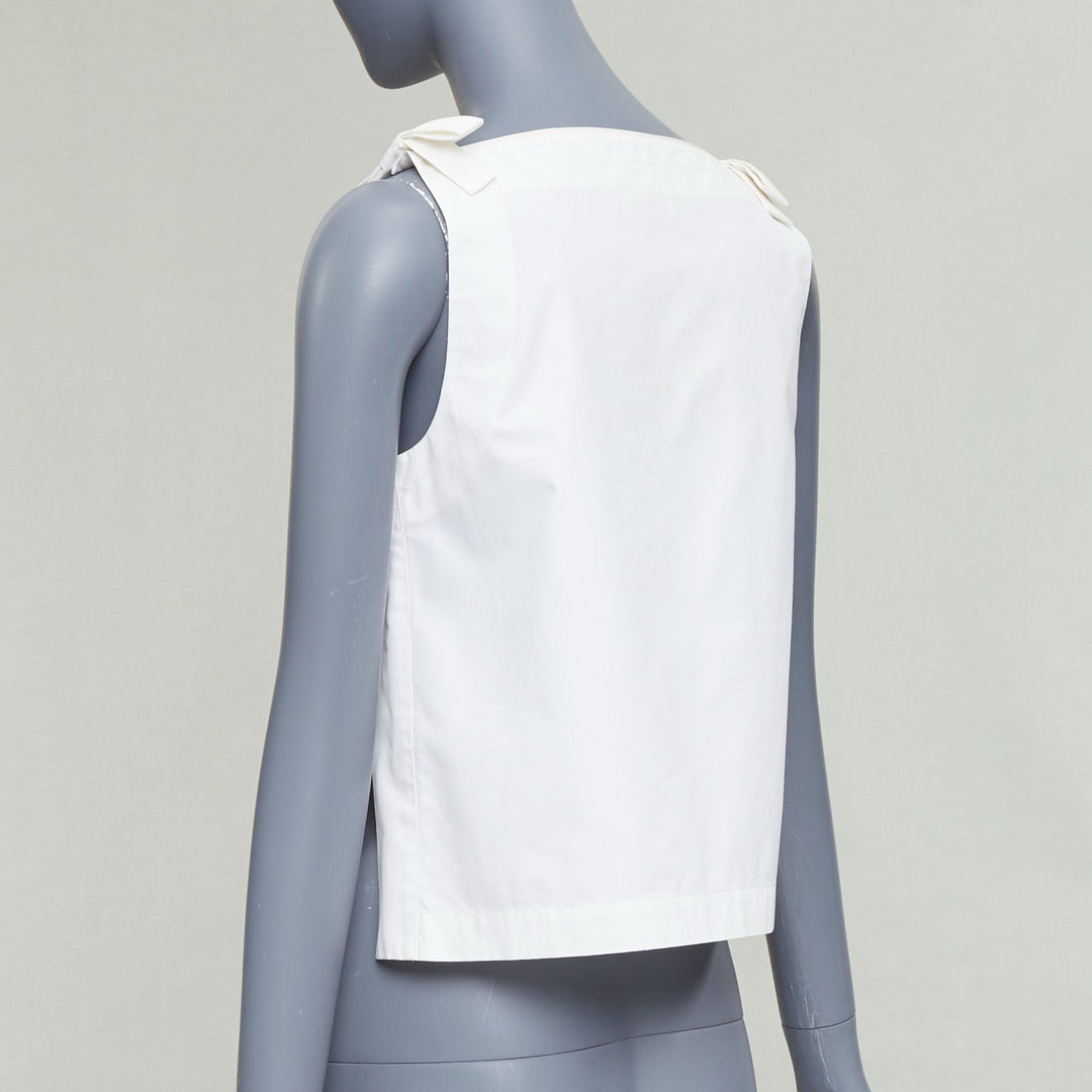 FENDI cream cotton bow shoulders square neck flare top IT36 XXS