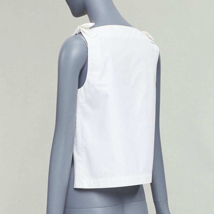 FENDI cream cotton bow shoulders square neck flare top IT36 XXS