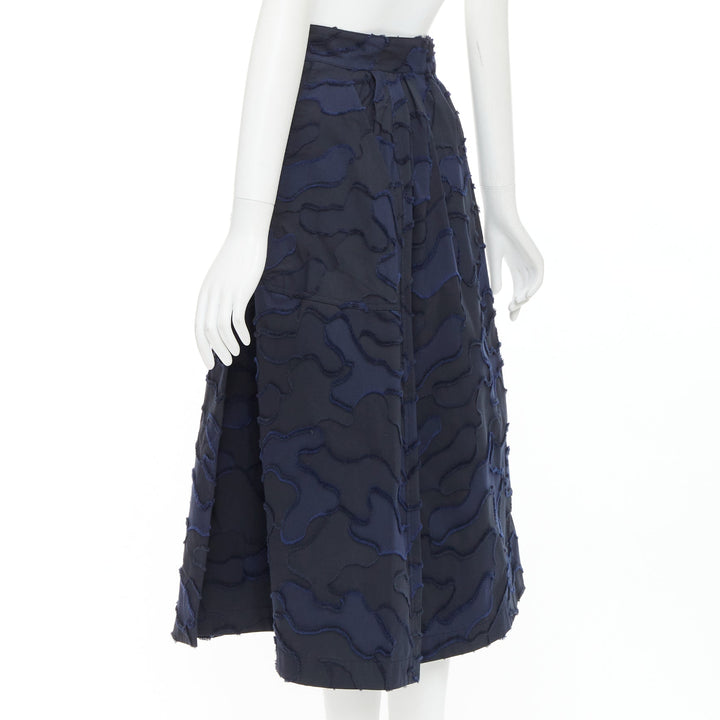 CHRISTIAN DIOR 2020 Runway navy cotton camouflage jacquard midi skirt FR34 XS