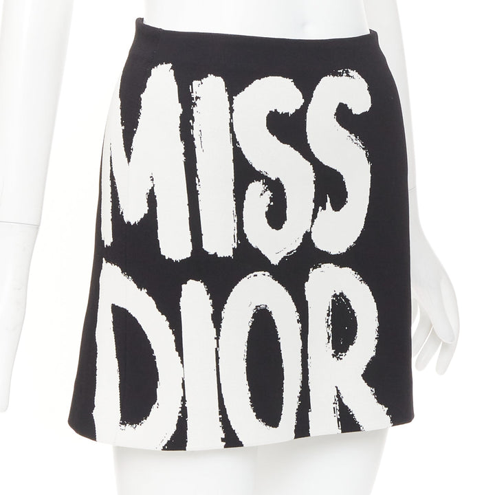 DIOR 2024 Miss Dior fuchsia white black graffiti paint logo mini skirt FR34 XS