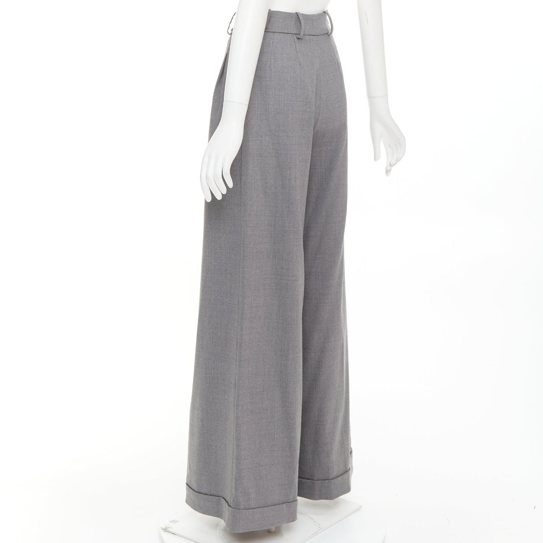 ALEXANDRE VAUTHIER COUTURE grey rolled hem high waist pleat front wide leg pants