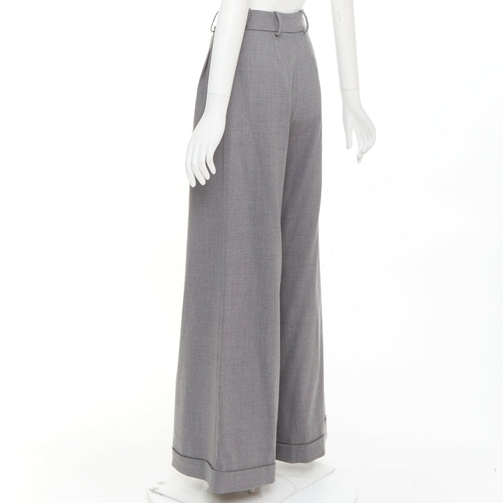 ALEXANDRE VAUTHIER COUTURE grey rolled hem high waist pleat front wide leg pants