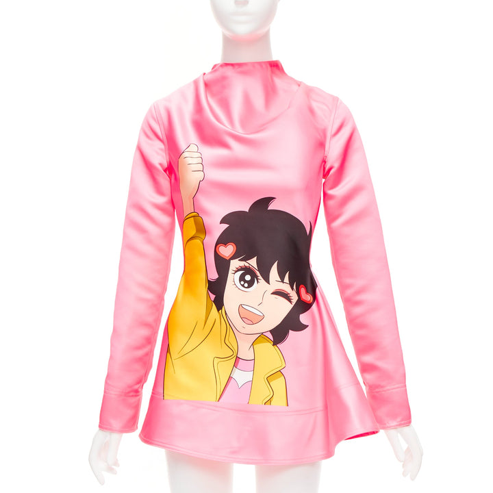 JW ANDERSON pink Run Hany Manga print irregular cut peplum mini dress UK6 XS