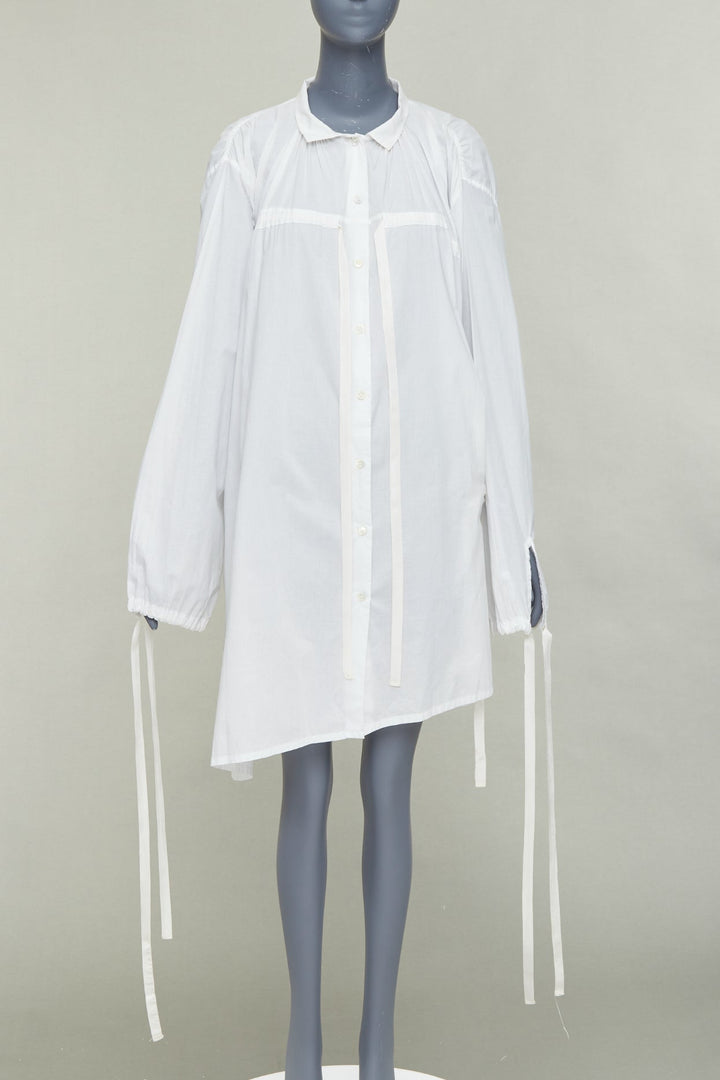 ANN DEMEULEMEESTER white cotton drawstrings ribbon ties sack shirt dress FR36 S