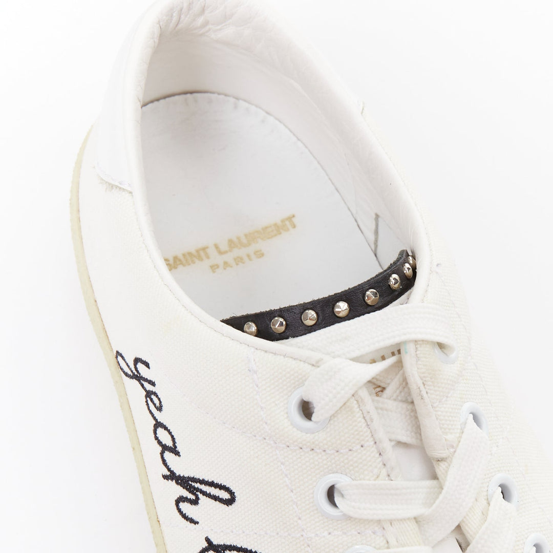 SAINT LAURENT SL/06 cream Yeah Baby embroidered canvas court sneakers EU40.5