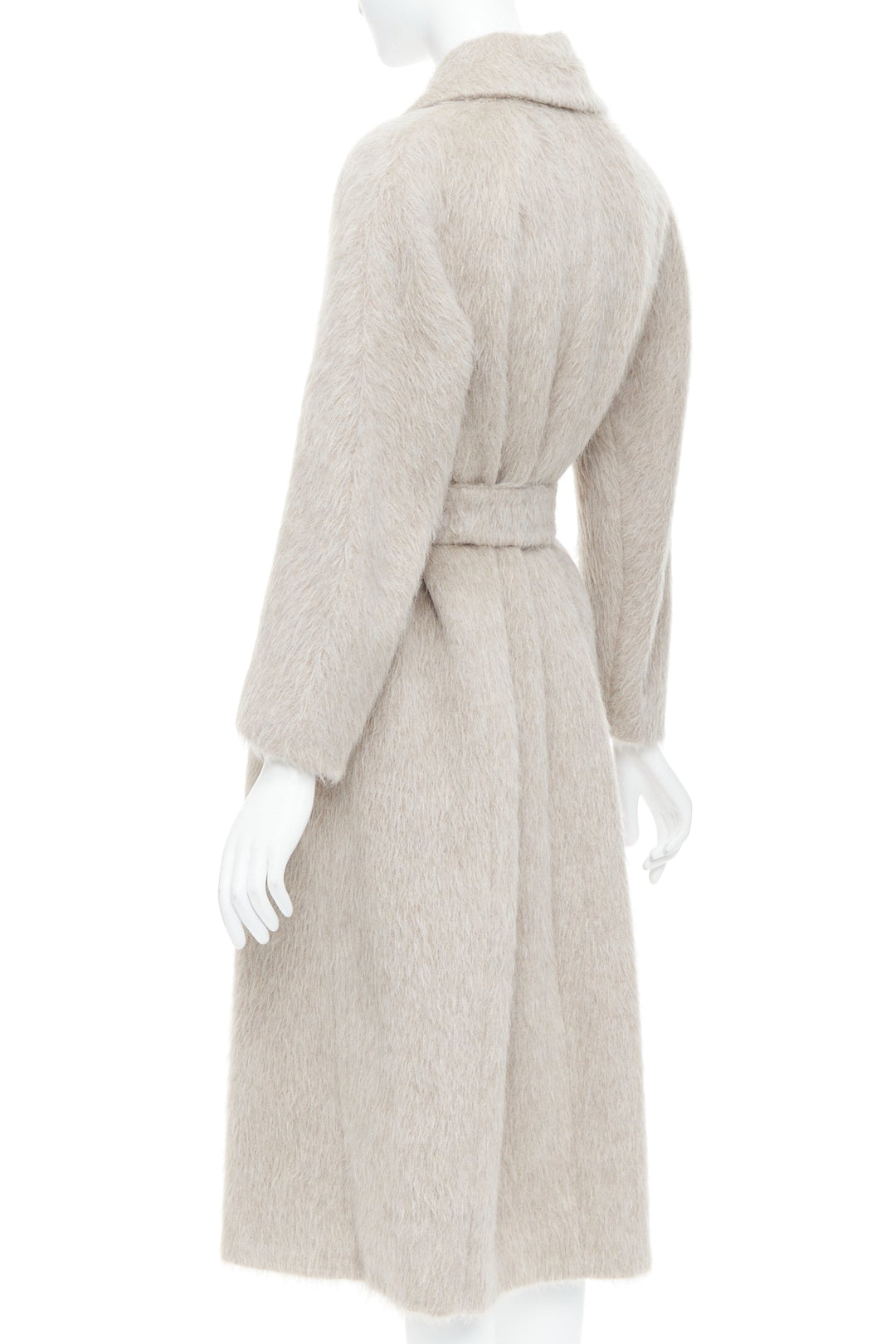 MAX MARA S grey alpaca virgin wool spread collar belted long coat IT38 XS