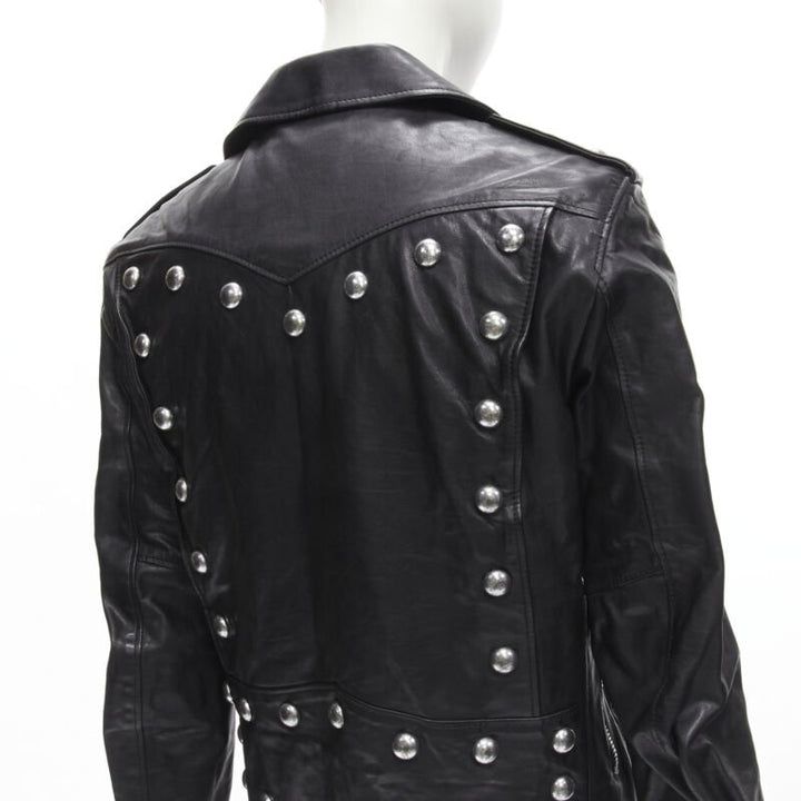 SAINT LAURENT Hedi Slimane 2014 black calf leather studded vintage biker FR38 XS