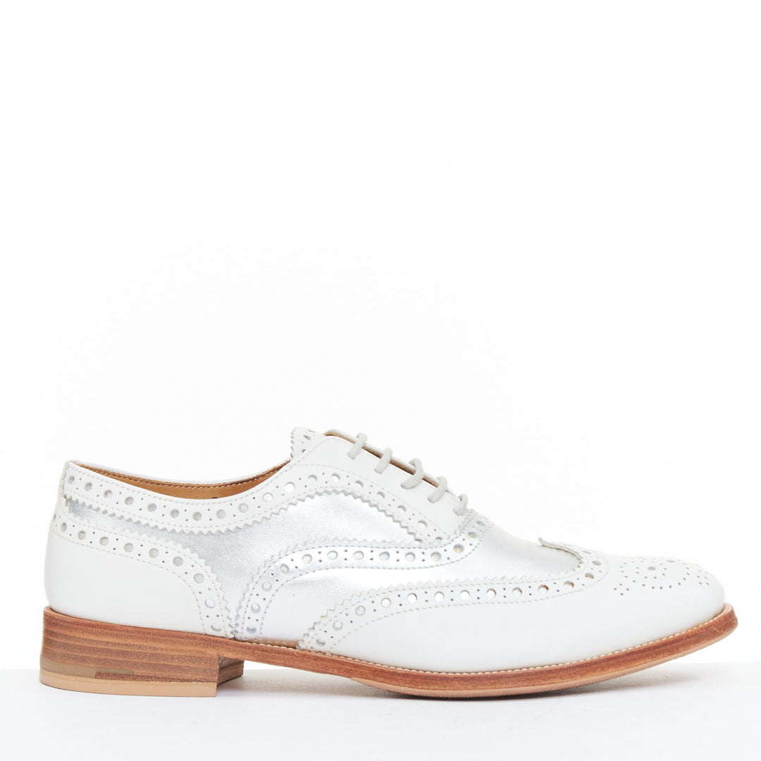 CHURCH'S Burwood white matte silver wingtip oxford brogues EU37.5