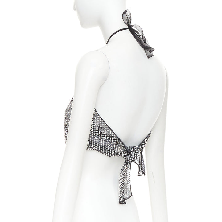PRADA 2021 silver crystal rhinestone mesh halter neck crop top IT36 XXS