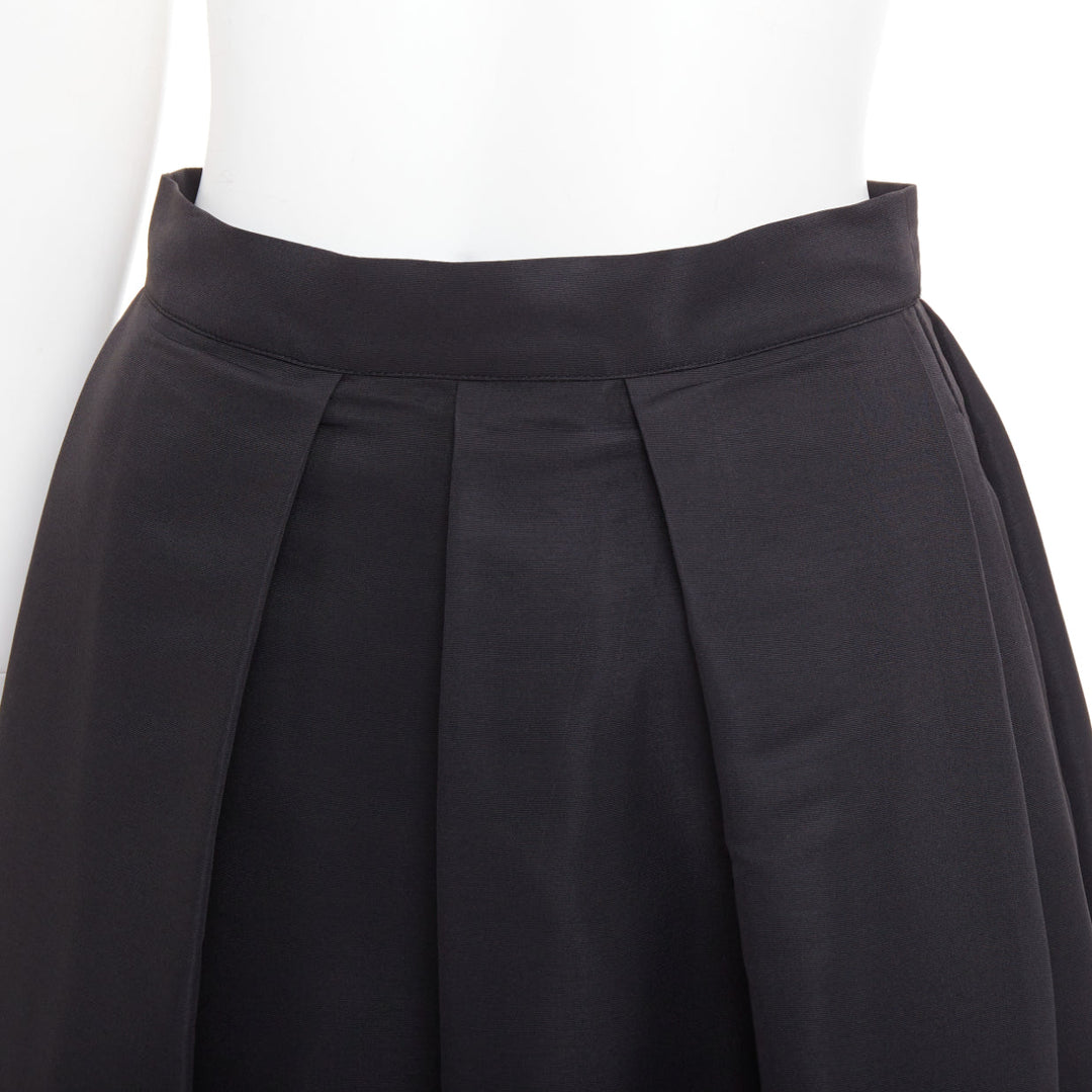 SACHIN AND BABI Leighton black satin crepe box pleat tea flared skirt US2 S