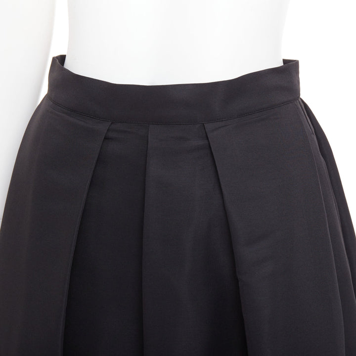 SACHIN AND BABI Leighton black satin crepe box pleat tea flared skirt US2 S
