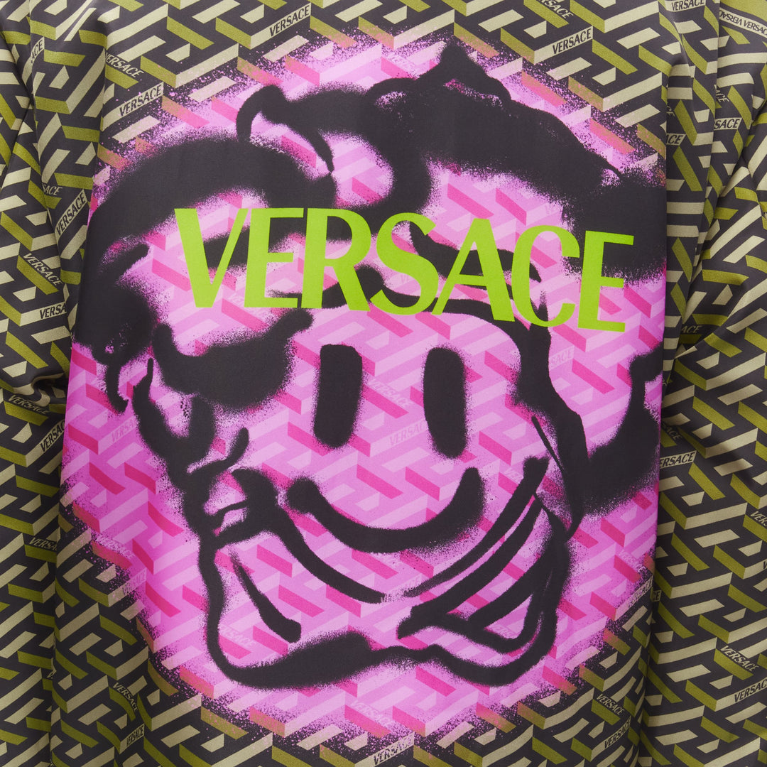 VERSACE 2021 Runway La Greca Graffiti Medusa Smiley green padded coat IT48 M
