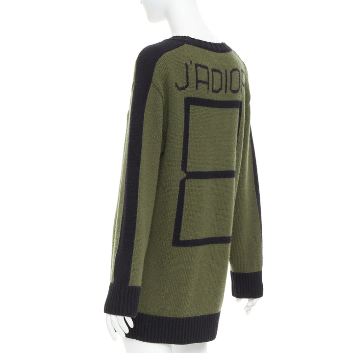 CHRISTIAN DIOR J'adior 8 navy green wool cashmere ringer sweater FR38 M