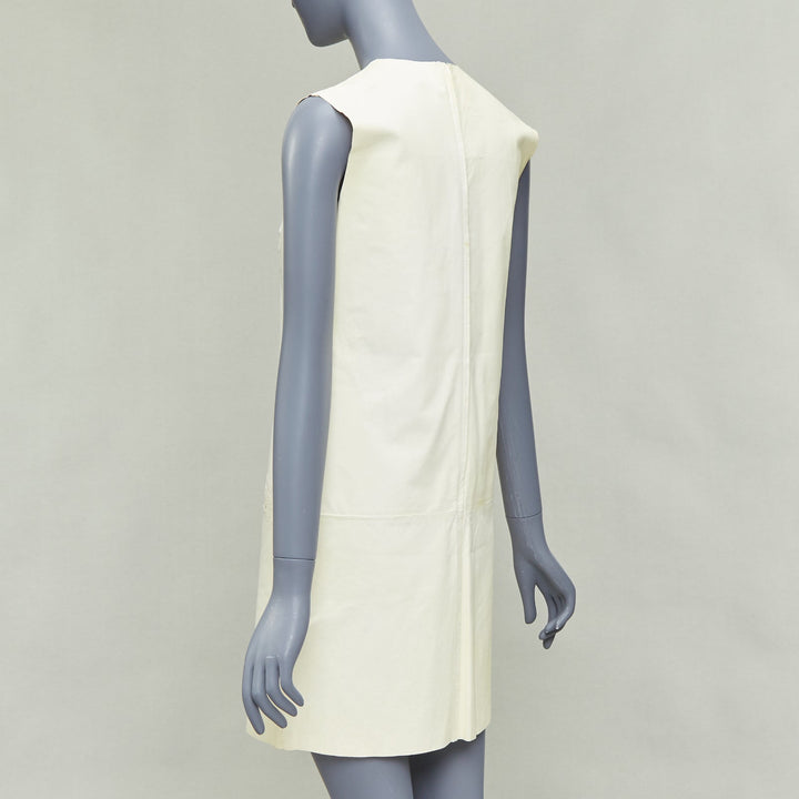 OLD CELINE Phoebe Philo cream kangaroo leather pocketed shift dress FR36 S