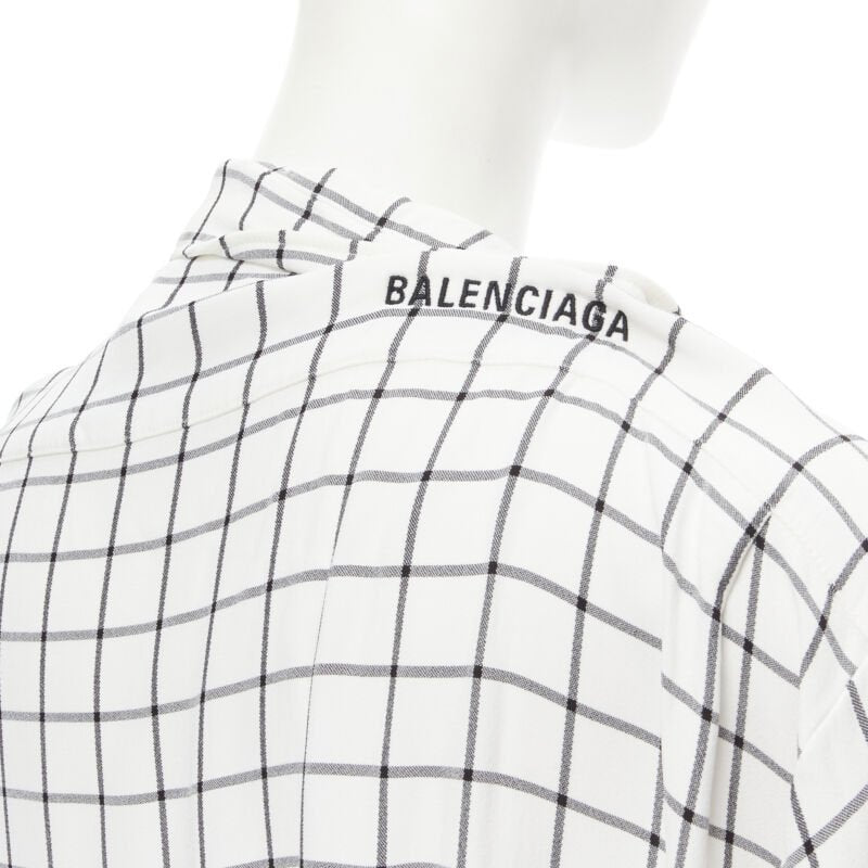 BALENCIAGA 2018 white black windowpane check pinched collar shirt FR34 XS