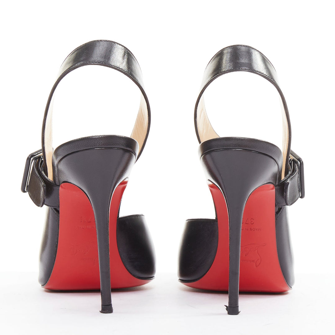 CHRISTIAN LOUBOUTIN Miyousra 100 black goat skin buckle D'Orsay pumps EU37.5