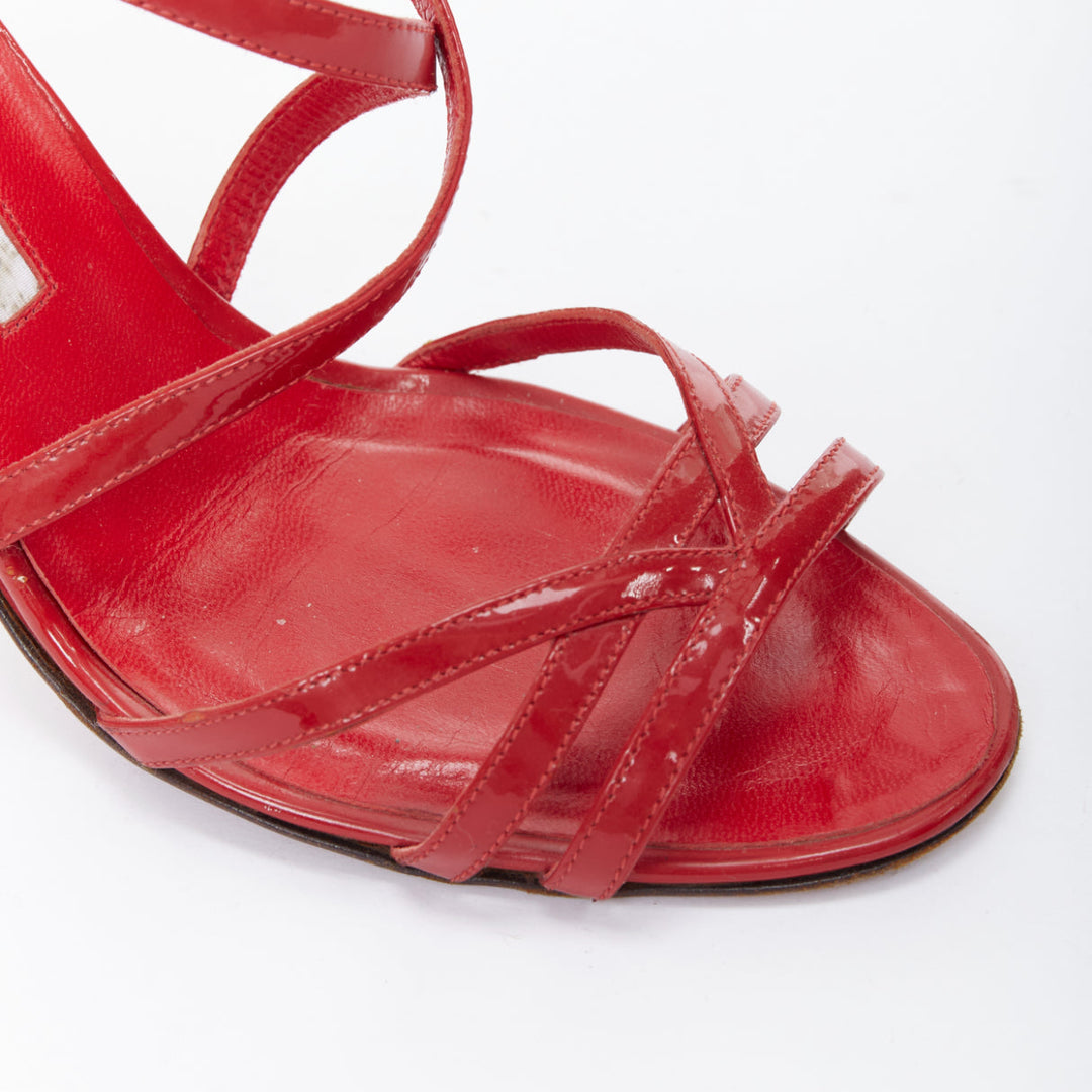 MANOLO BLAHNIK red patent leather crisscross strappy sandals EU37