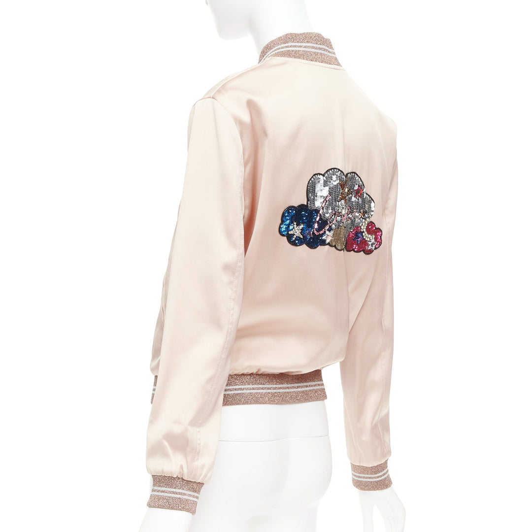 SAINT LAURENT 2016 Hedi Slimane blush satin Love sequin bomber FR36 S