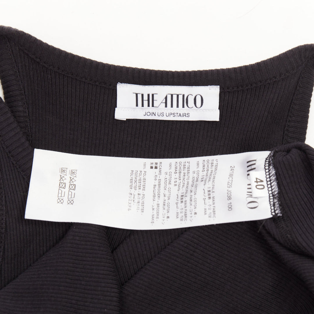 THE ATTICO 2024 black silver metal snap button logo ribbed tank top IT40 S